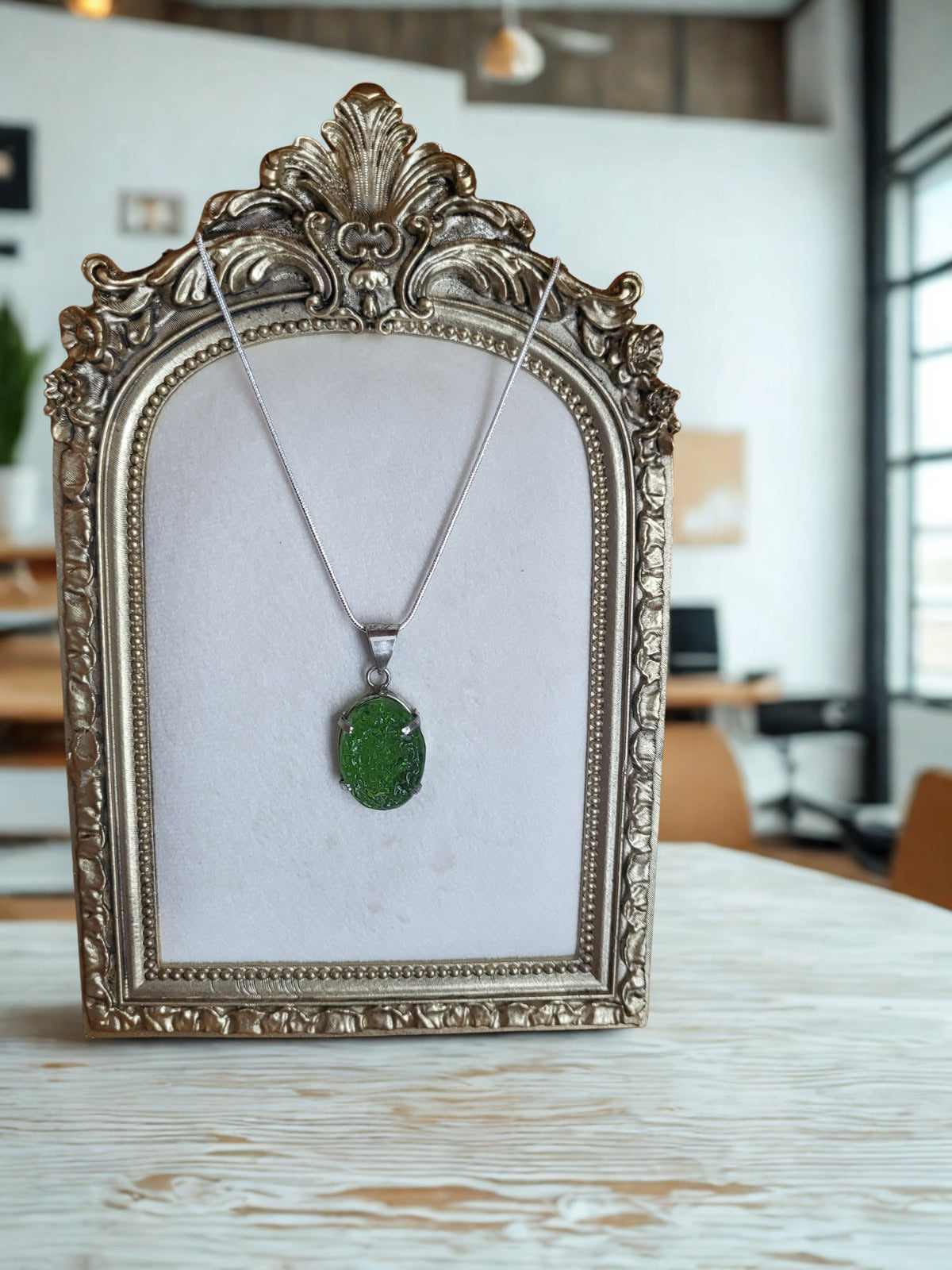 Moldavite Pendant Necklace Sterling Silver Snake Chain Link Crystal Jewelry