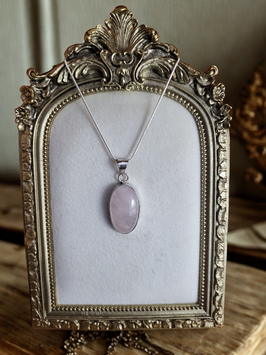 Rose Quartz Necklace Sterling Silver Natural Rose Quartz Gemstone Necklace
