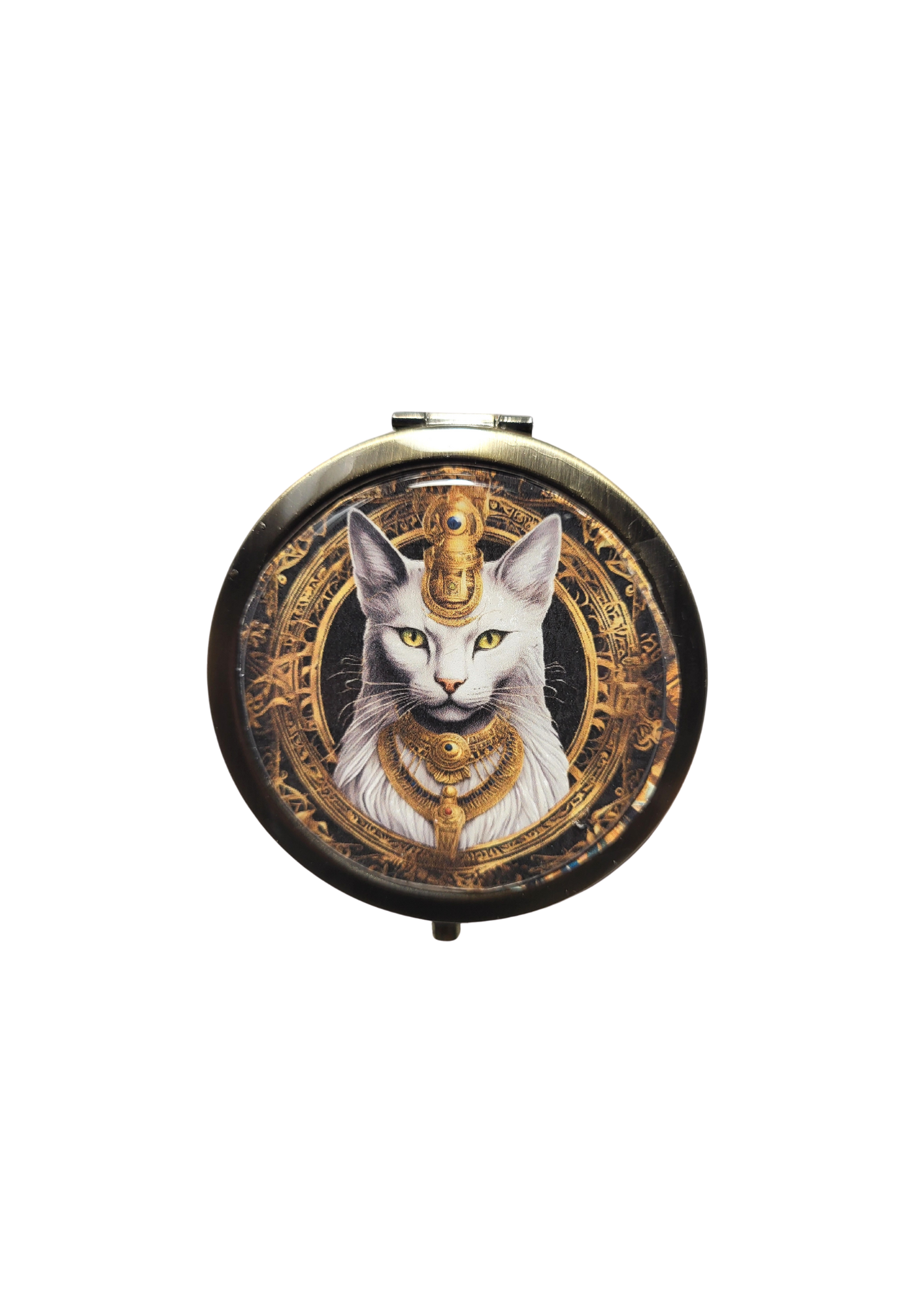 Cat Goddess Antique Bronze Travel Compact Makeup Mirror Bast Purse Mirror Feline Magick Mirror