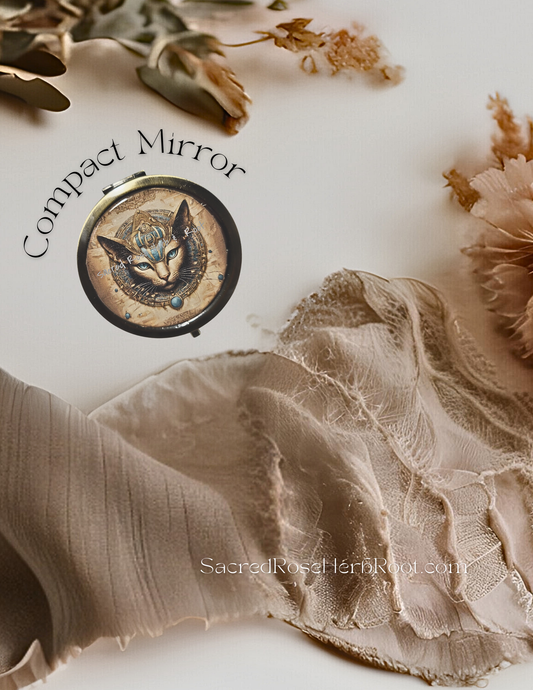 Cat Goddess Antique Bronze Travel Compact Makeup Mirror Bast Purse Mirror Feline Magick Mirror