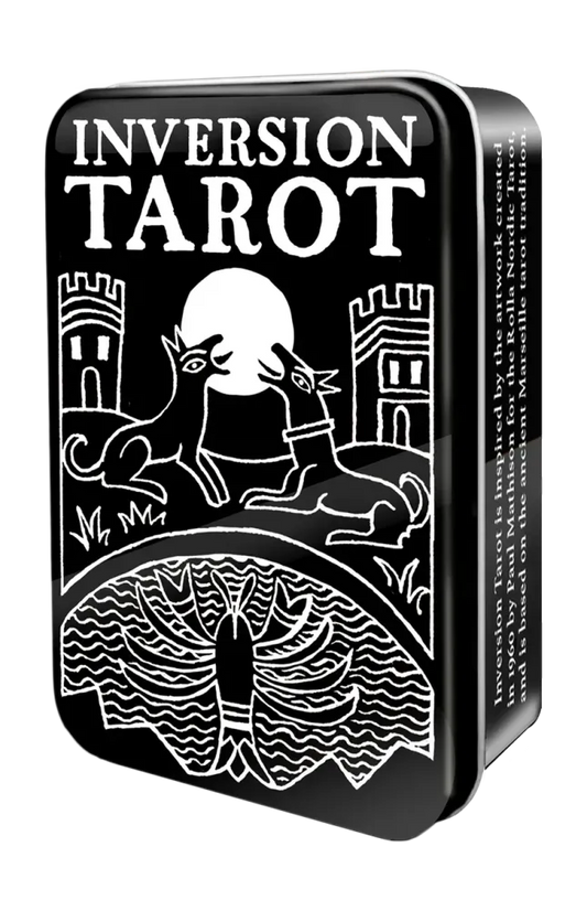 Inversion Tarot in a Tin Ancient Marseille Tarot Tradition Pocket Sized Deck 78 Black White Card 64 Page Booklet Keepsake Tin