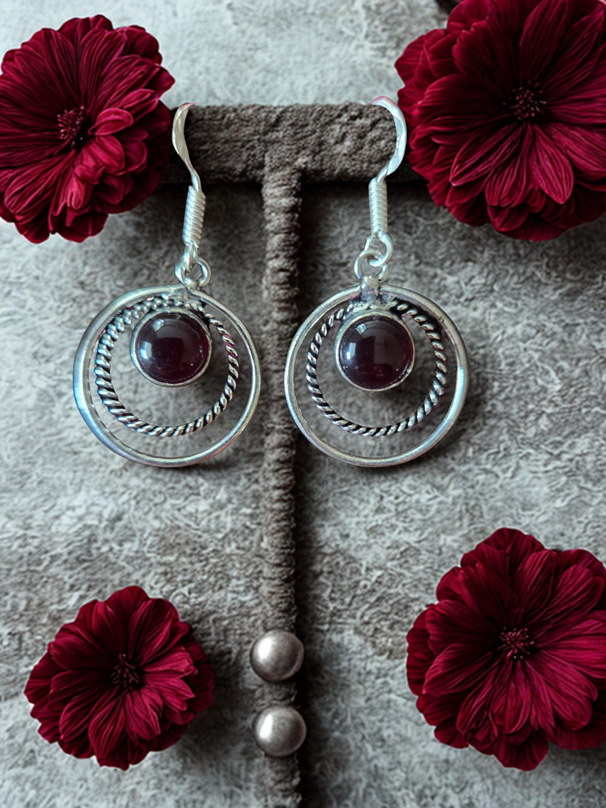 Red Garnet Gemstone 925 Silver Earrings January Birthstone Gem Earrings
