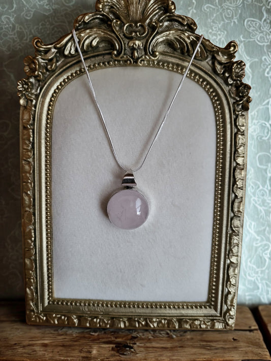 Natural Rose Quartz Gemstone Necklace Rose Quartz Necklace Sterling Silver