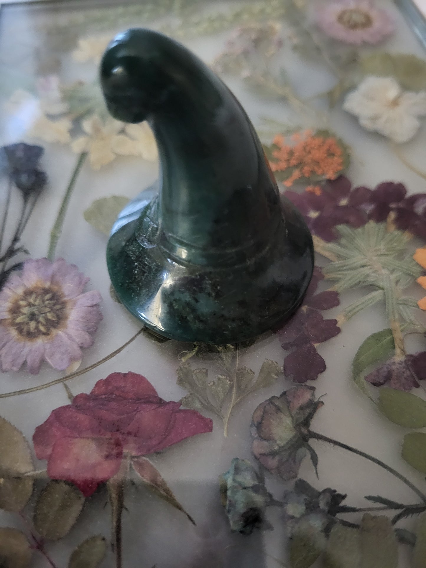 Dark Green Aventurine Carved Crystal Witches Hat