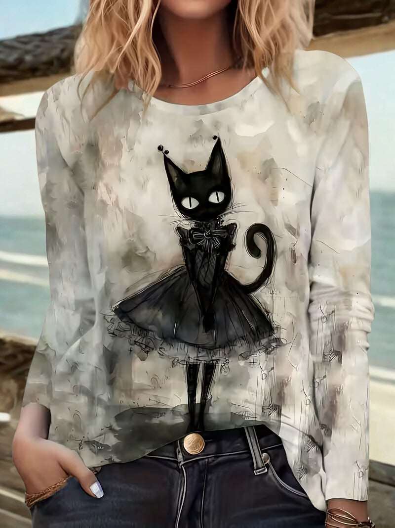 Charming Black Cat Long Sleeve Shirt