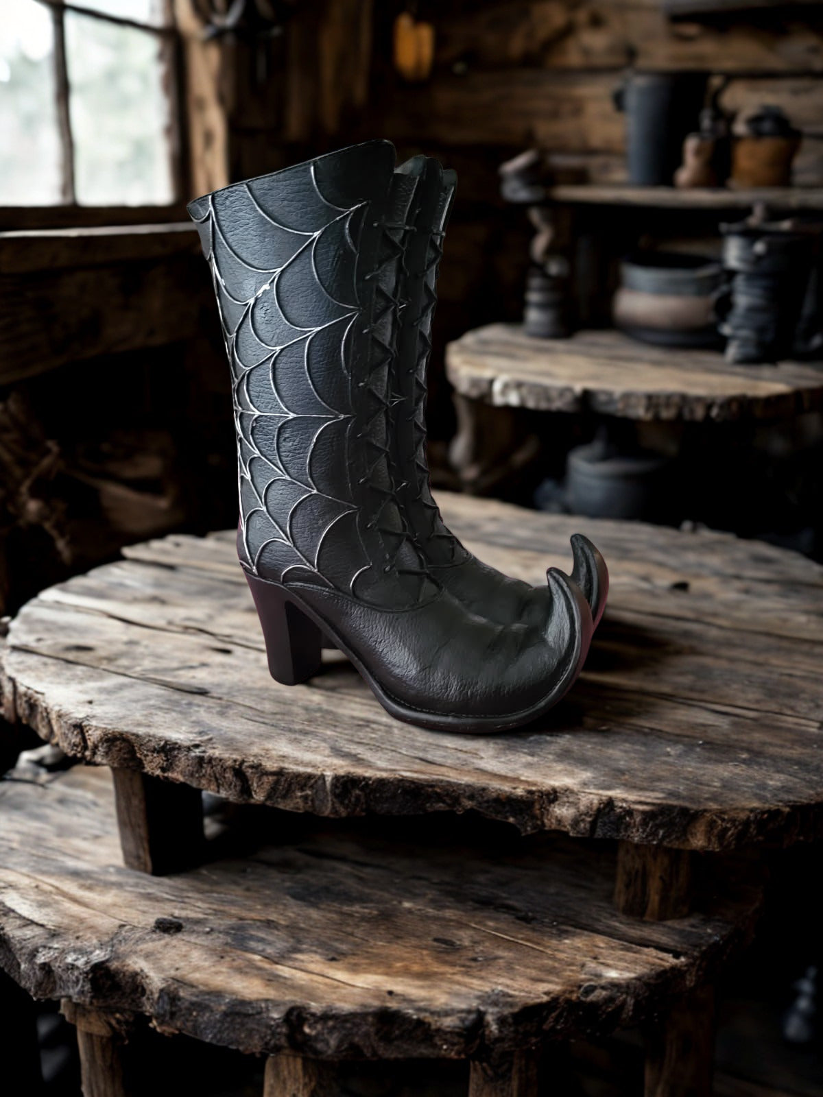 Witch Boots Black Vintage Victorian Witch 10 Inch High Boot Planter
