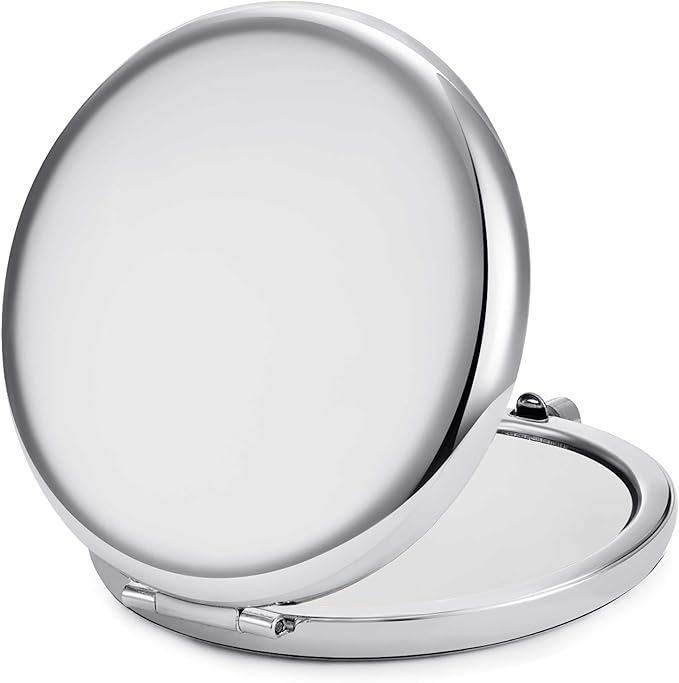 White Cat Goddess Silver Compact Mirror Purse Make Up Travel Mirror Cat Purse Keepsake