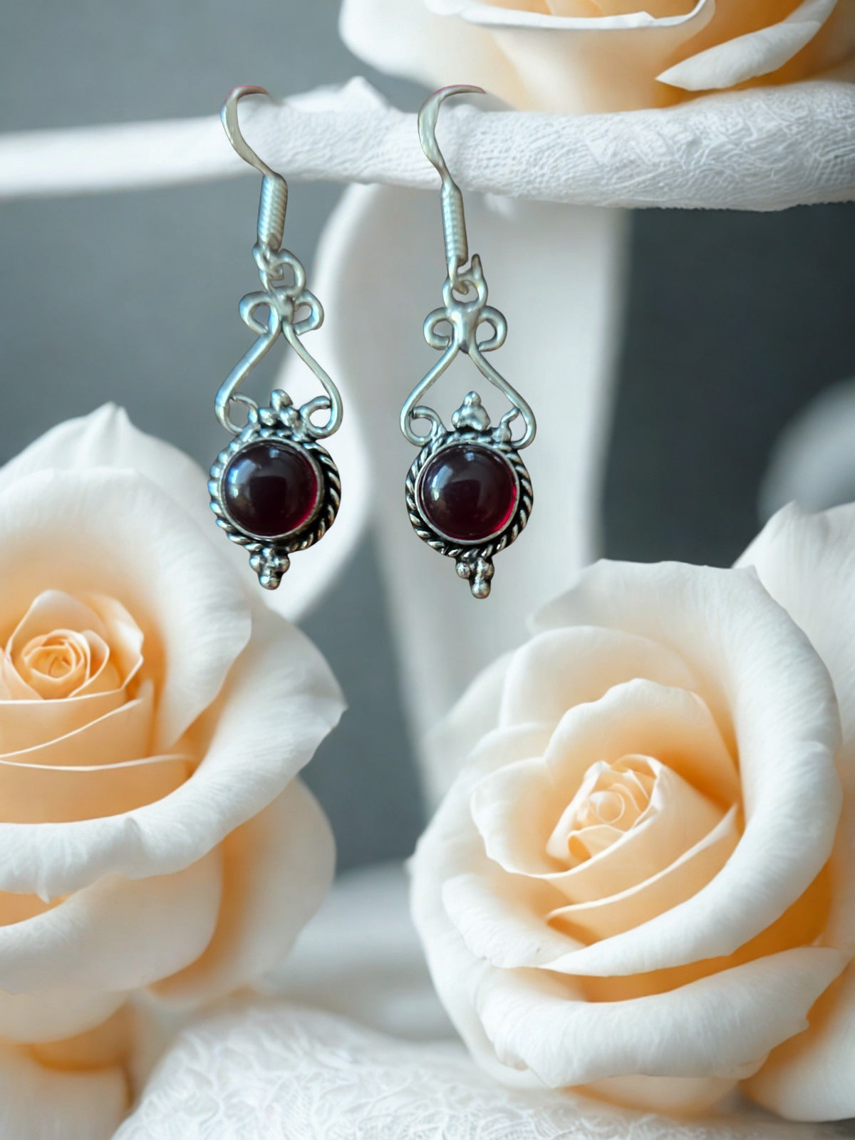 Red Garnet Gemstone Dangle Earring Silver January Birthstone