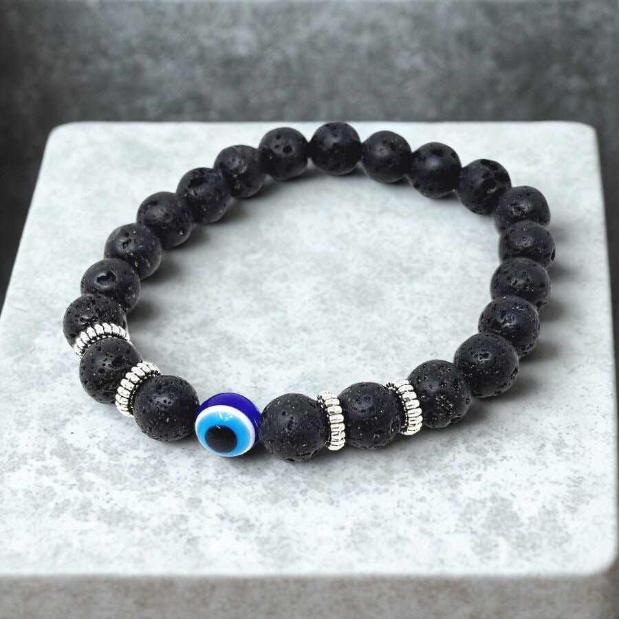 Evil Eye Lava Rock Bracelet