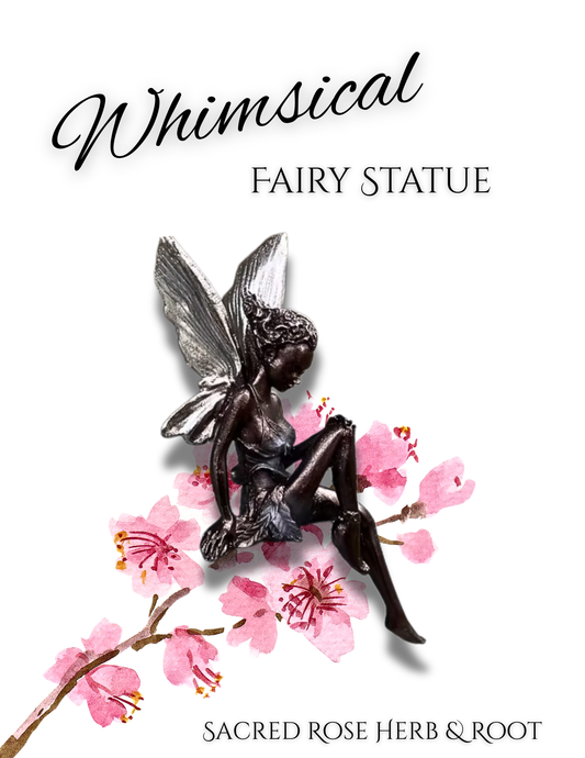 Fairy Statue Sitting Resin Fairy with Glowing Silver Wings