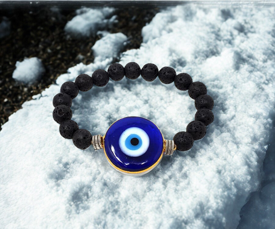 Evil Eye Lava Rock Bracelet