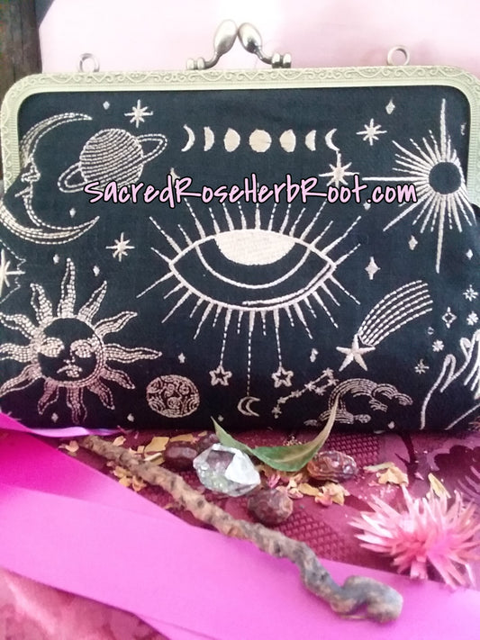 Witch Kiss Lock Evening Bag Celestial Moon Stars Purse Kiss Lock Clutch Bag