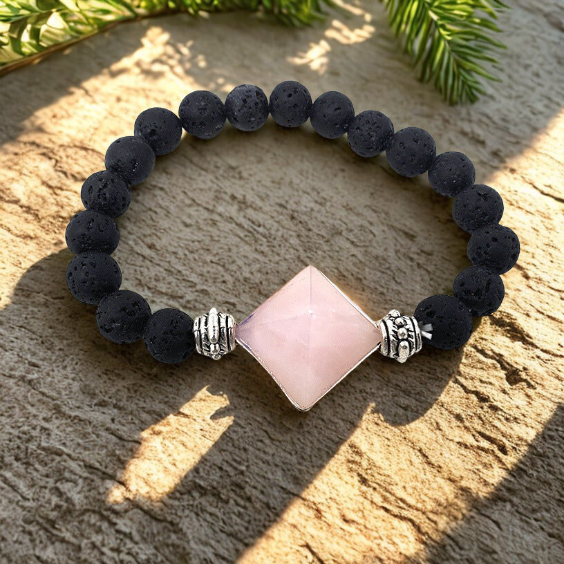 Rose Quartz Lava Rock Gemstone Bracelet