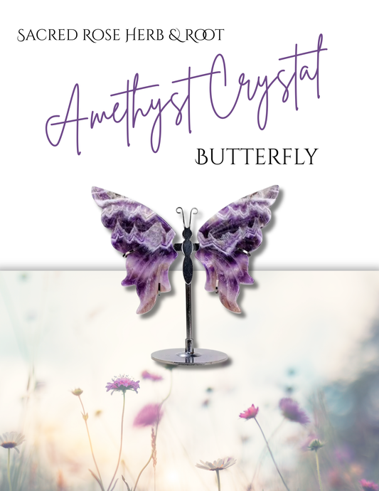Hand Carved Amethyst Butterfly Wing Specimen With Stand
