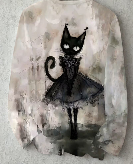 Charming Black Cat Long Sleeve Shirt