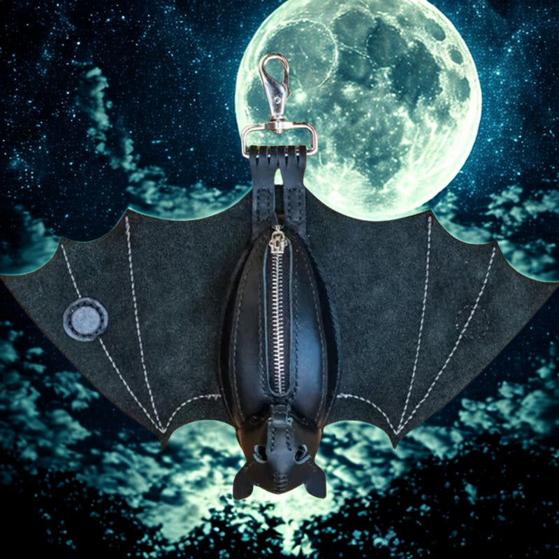 Black Bat Car Key Holder Gothic Bat Shaped Genuine Leather