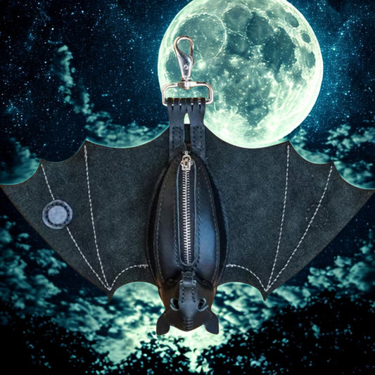 Black Bat Car Key Holder Gothic Bat Shaped Genuine Leather