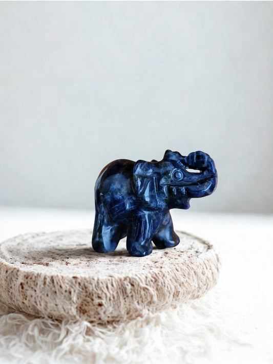 Hand Carved Sodalite Elephant Natural Blue Sodalite Crystal Carved Healing Animal Figurine Semiprecious Gemstone